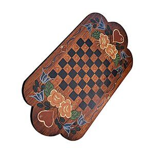 Vintage Handmade Tole Painted Primitive Folk Art Wood Checkerboard NICE OAK